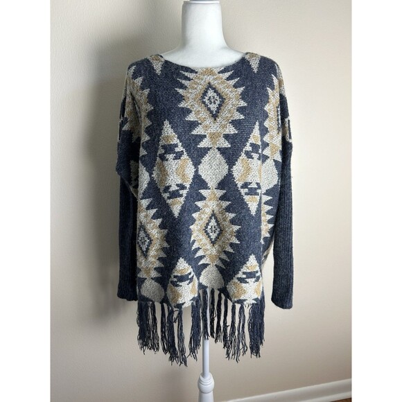 Botique Sweater One Size Large Sweater Fringe Western Aztec Tribal Horse Blanket - Picture 1 of 5